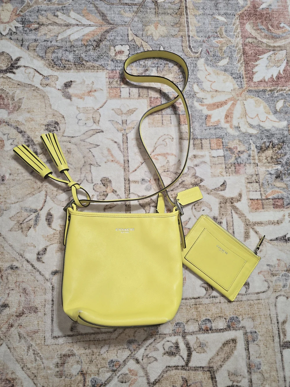 Coach 19901 Lemon Leather Crossbody Bag with Matching Card Case
